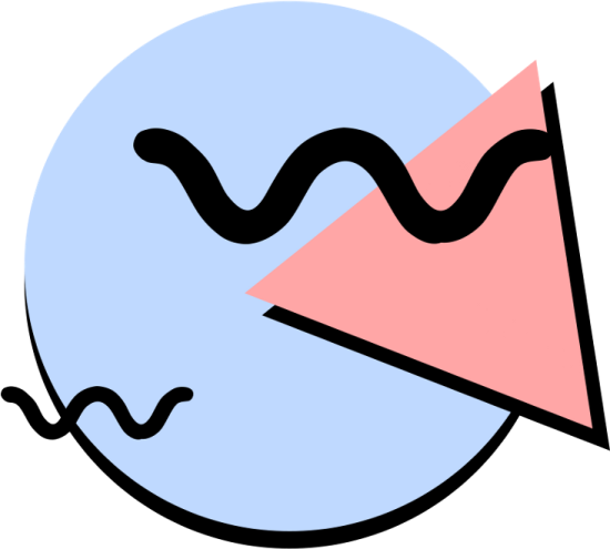 a blue circle with a pink triangle in the middle