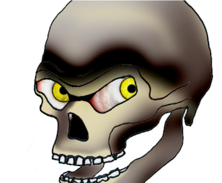 an image of a skull with yellow eyes