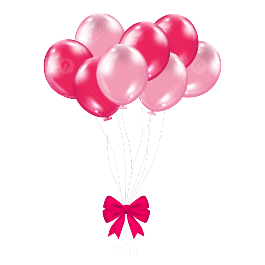 a bunch of pink balloons with a bow