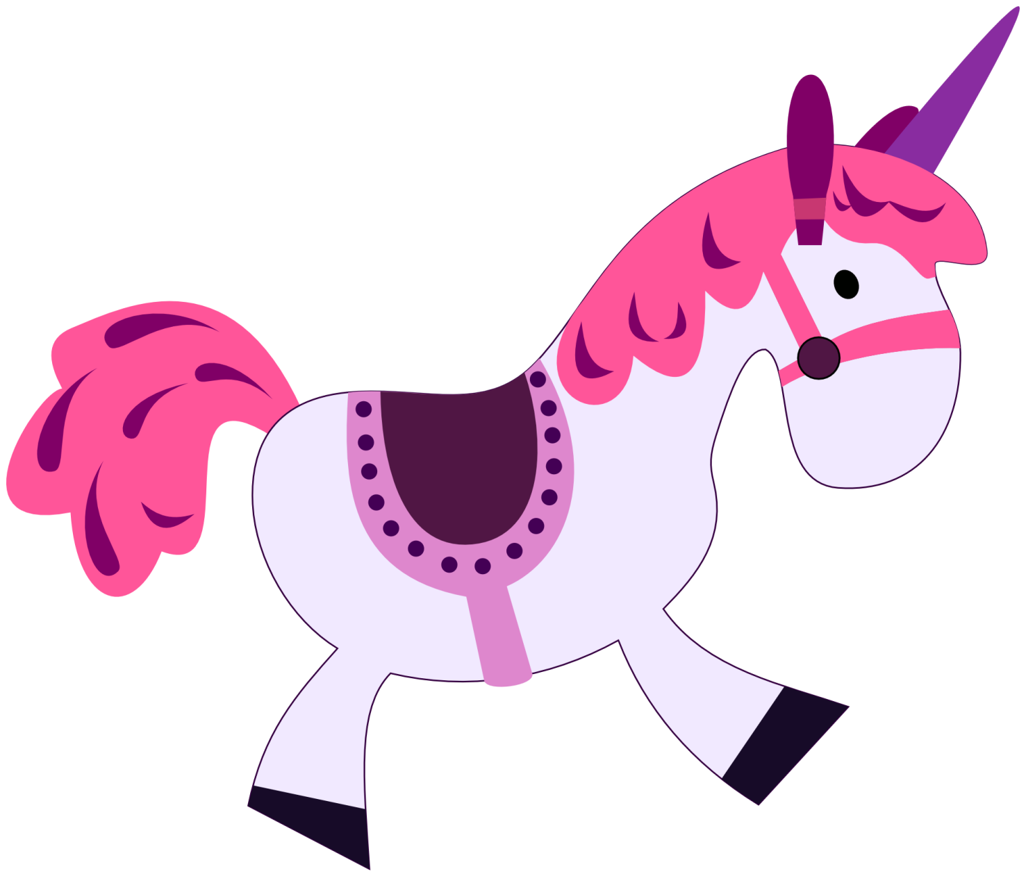 a pink and purple unicorn with a black mane