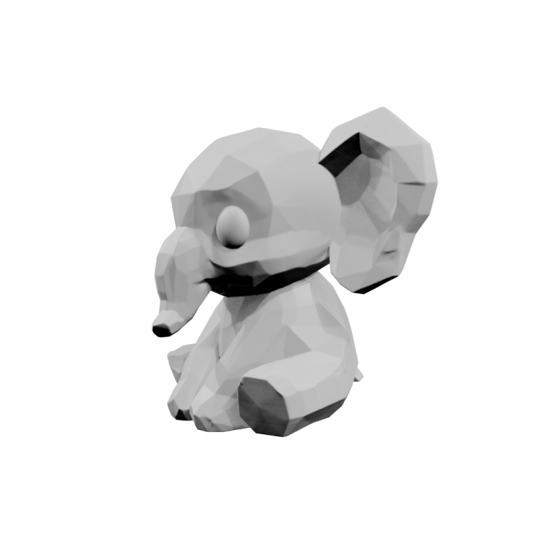 a 3d model of an elephant on a white background