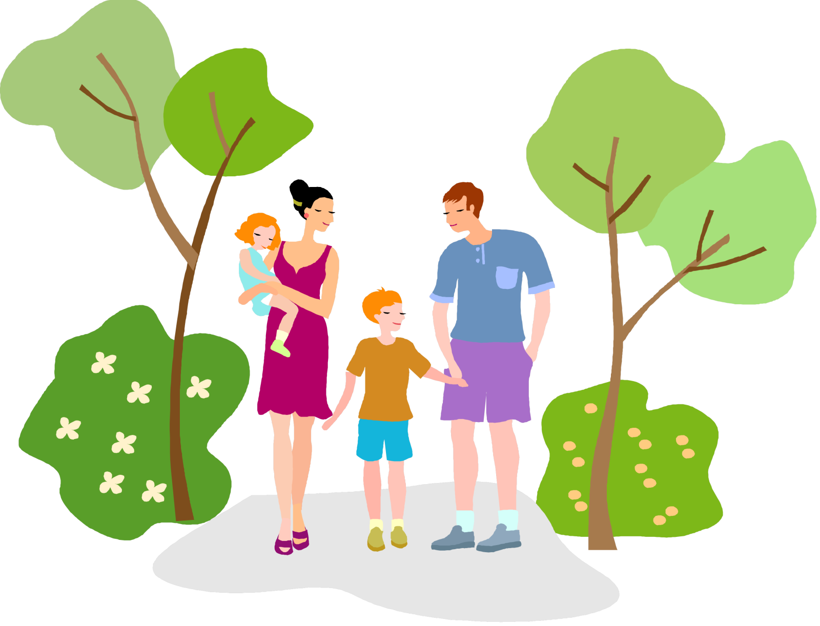an illustration of a family standing in the park