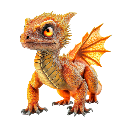 a yellow dragon with orange eyes