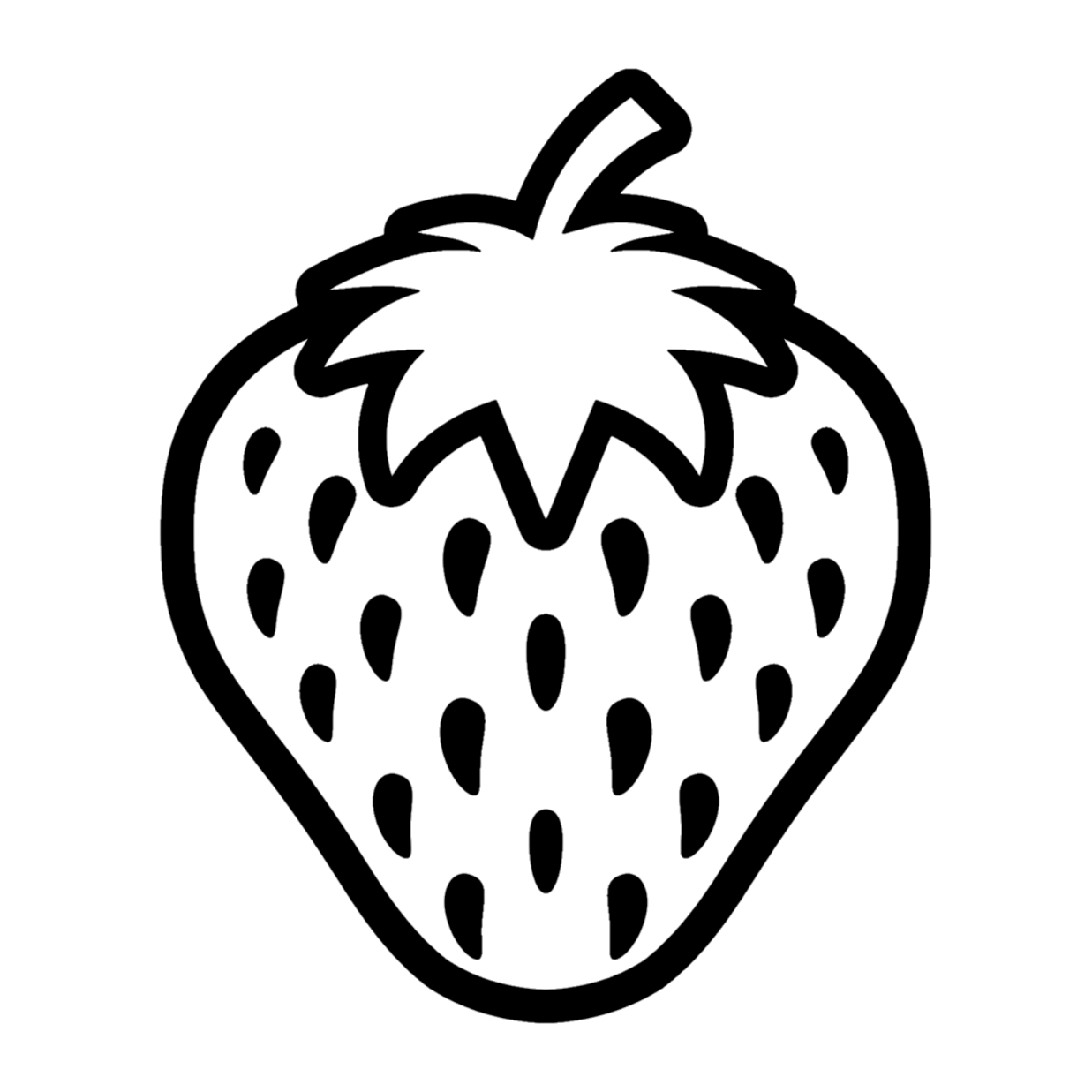 a black and white drawing of a strawberry