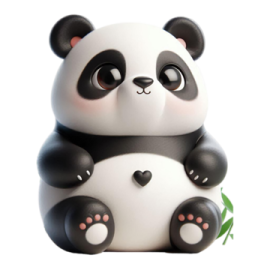 a small panda bear sitting on top of a green leaf