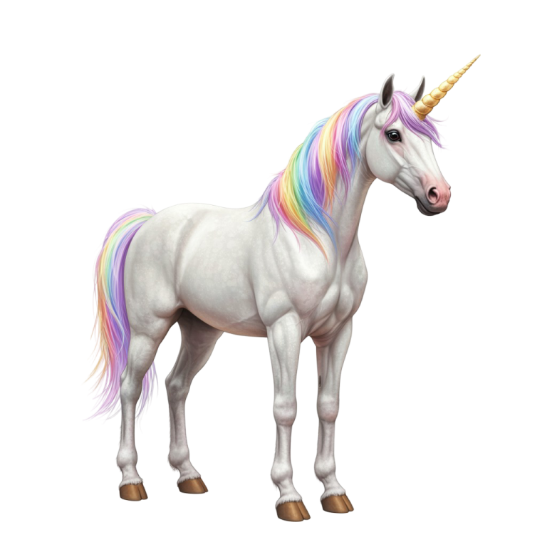 a white unicorn with a rainbow colored mane