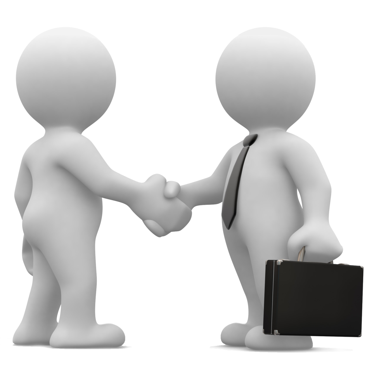 two 3d people shaking hands with a briefcase