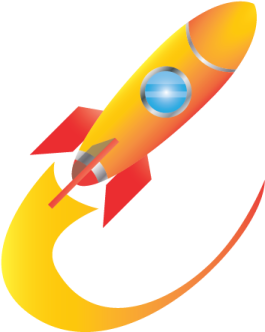 an orange rocket with a white background