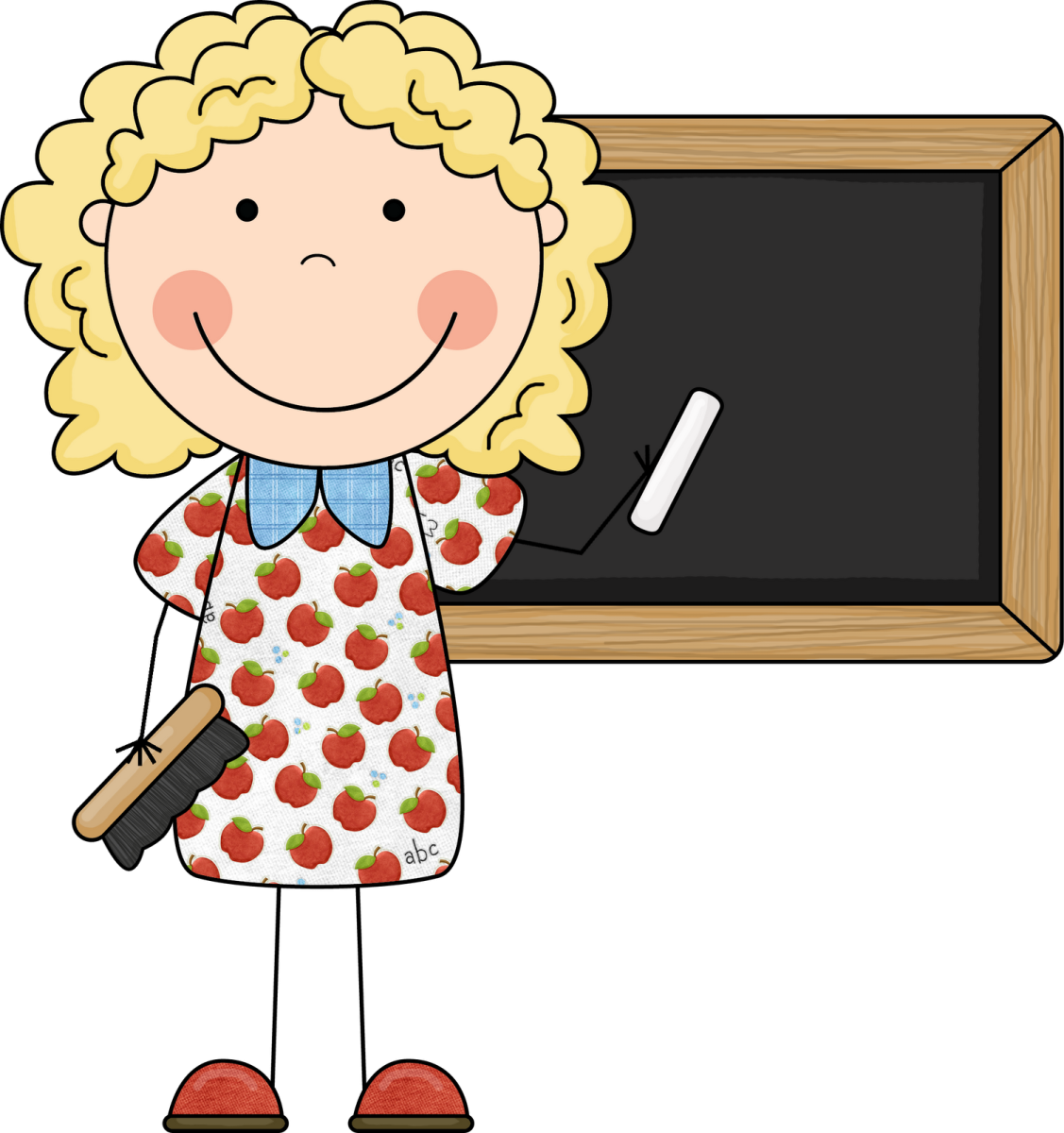 a girl standing in front of a blackboard