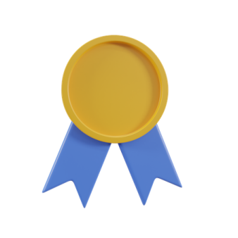 a blue and yellow award ribbon