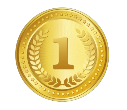 a gold medal with the number one on it