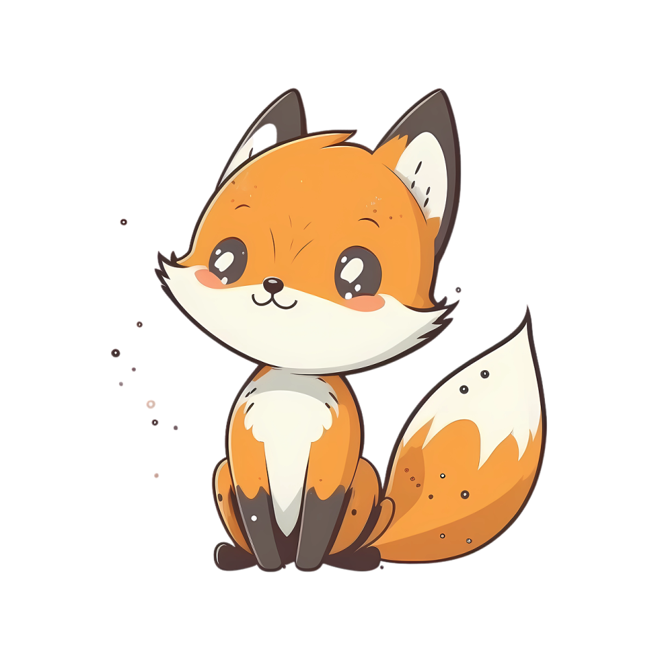 a cute little fox sitting down and looking at the camera