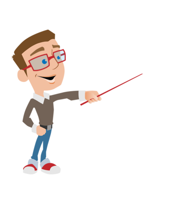 a cartoon character with glasses and a pointer