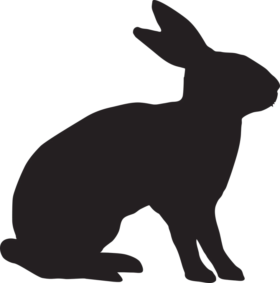 a black silhouette of a rabbit sitting down