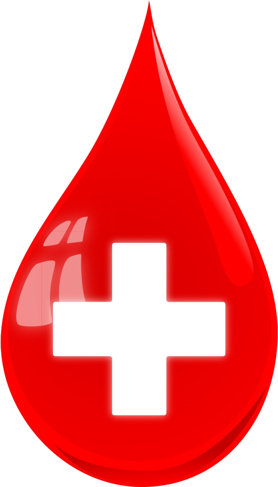 a red drop with a white cross on it