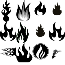 a set of fire flames on transparent background
