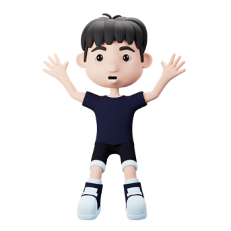 a little boy with his hands up in the air