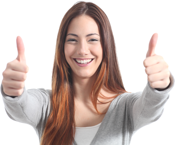 a woman giving the thumbs up sign