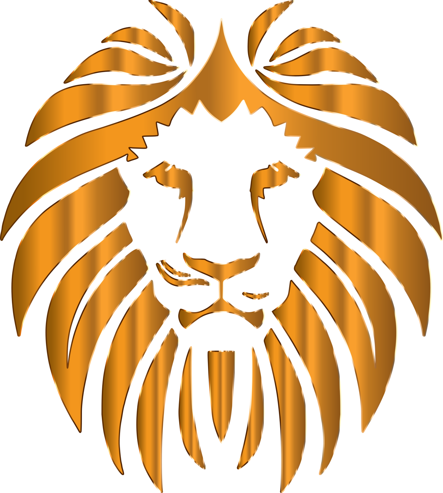 a gold lion head on a white background
