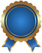 a blue and gold award badge