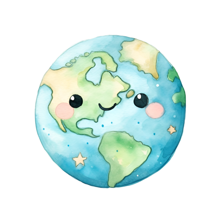 a watercolor drawing of the earth with stars on it