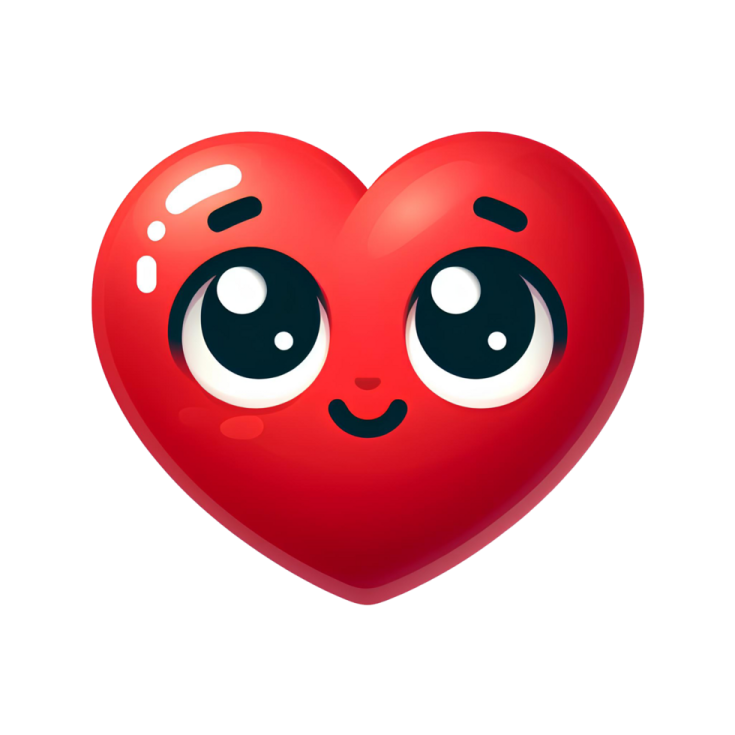 a red heart with eyes on it