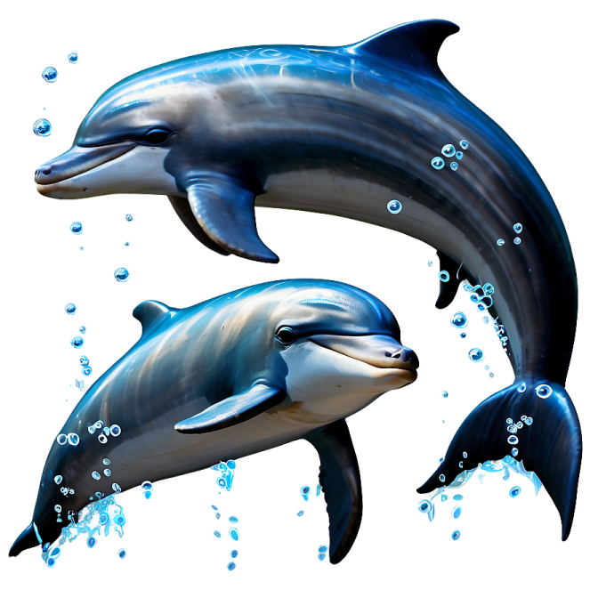 two dolphins are swimming in the water