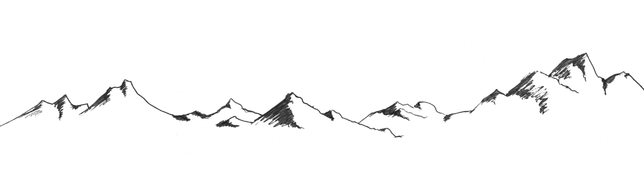 a black and white drawing of mountains