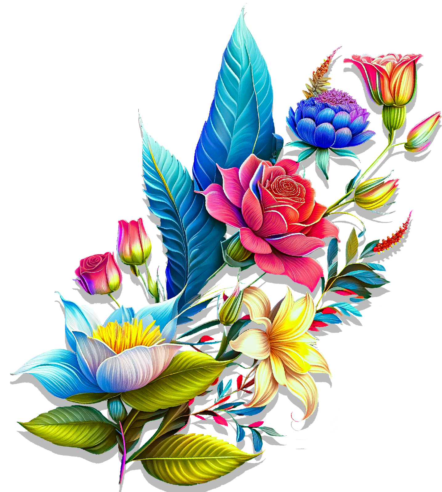 a bunch of colorful flowers on a white background