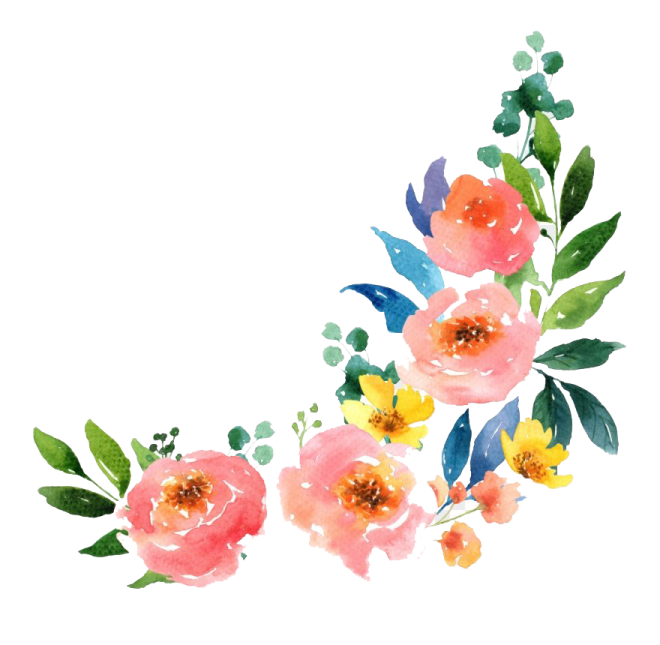 a watercolor painting of flowers and leaves
