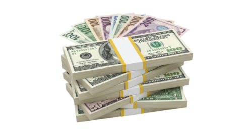a pile of money on a white background