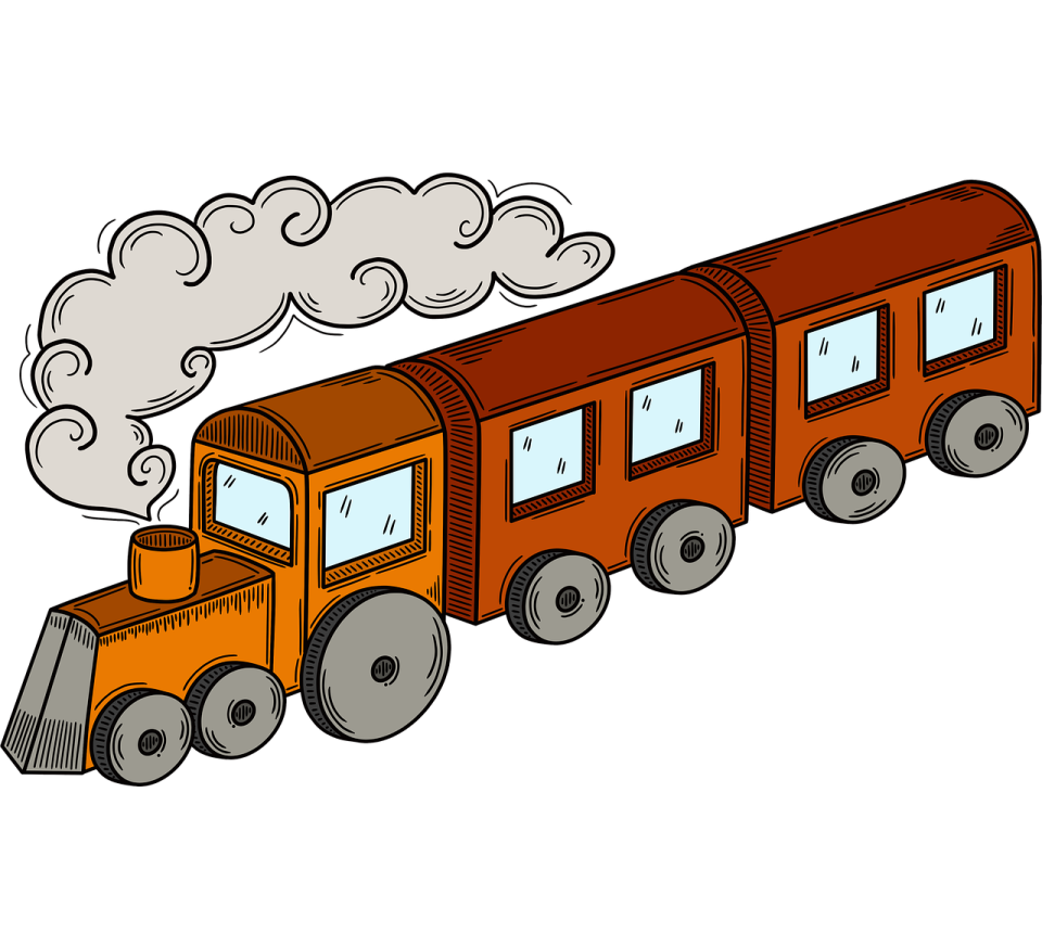 a cartoon train with smoke coming out of it