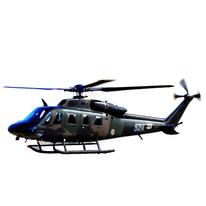 a military helicopter flying in the sky