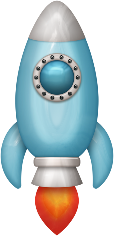 a blue rocket with a red heart on it