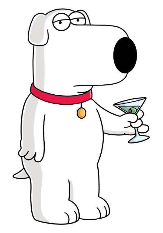 a cartoon dog holding a martini glass