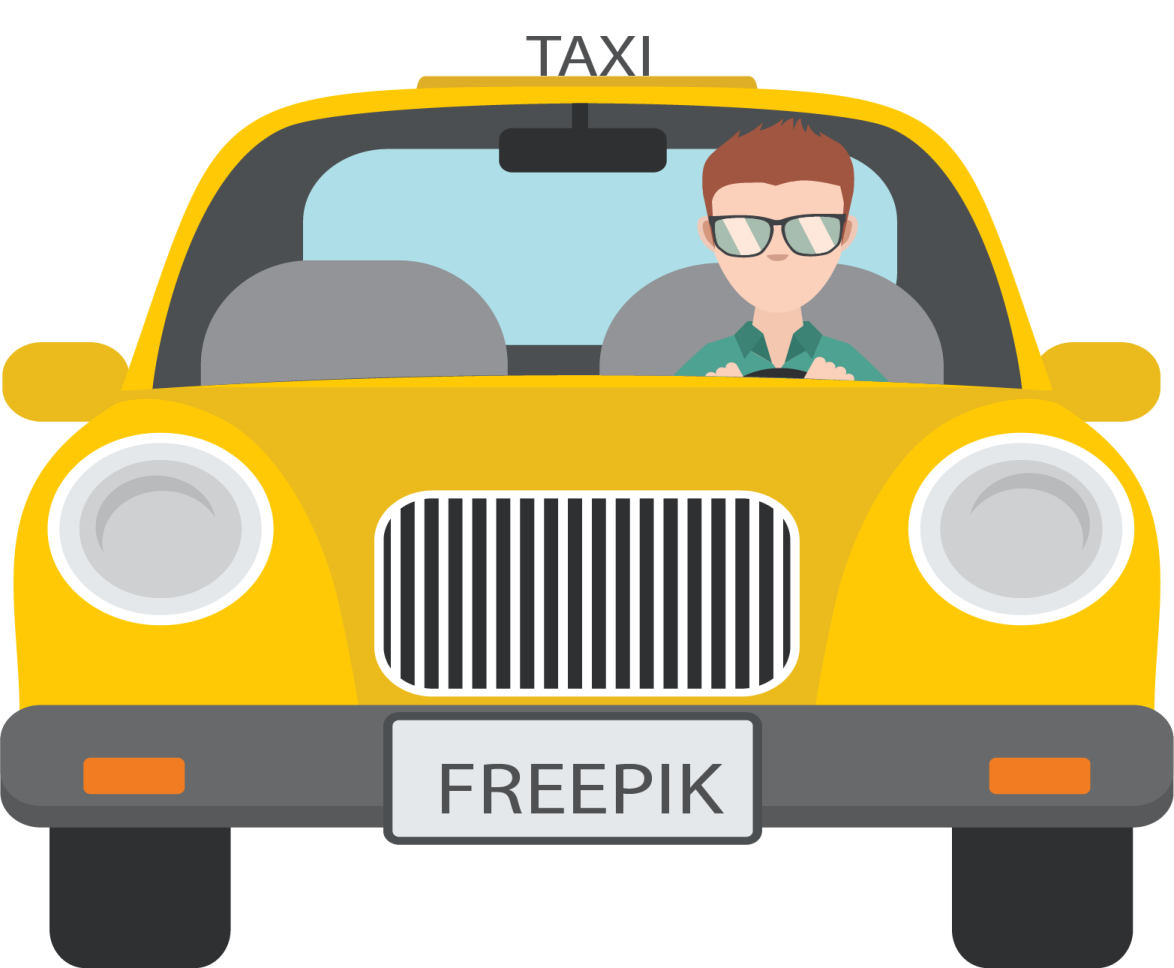 a man driving a yellow taxi car