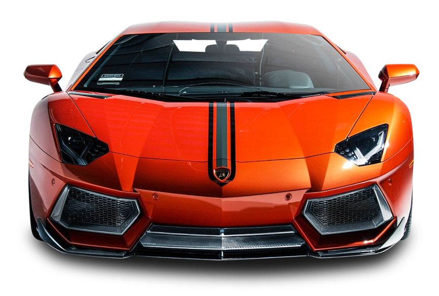 the front view of a red sports car