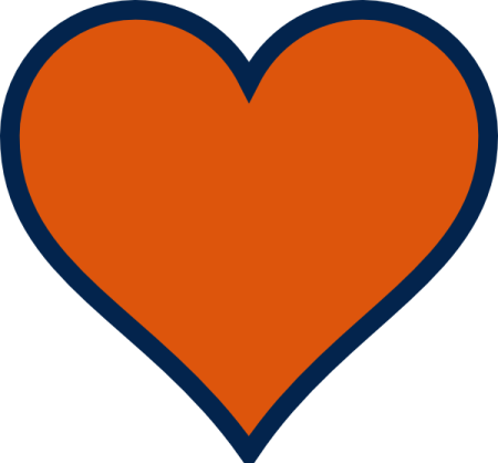 an orange heart with a blue border