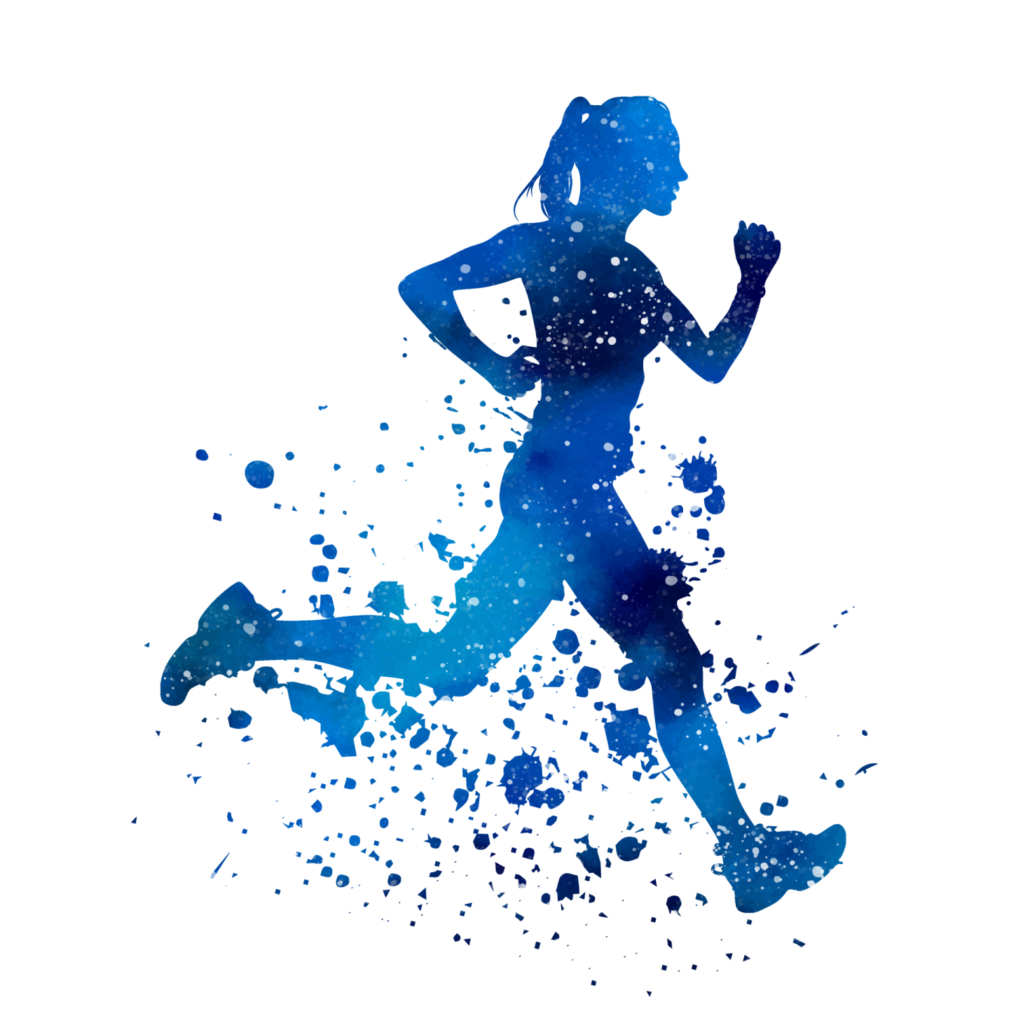 a silhouette of a woman running on a white background