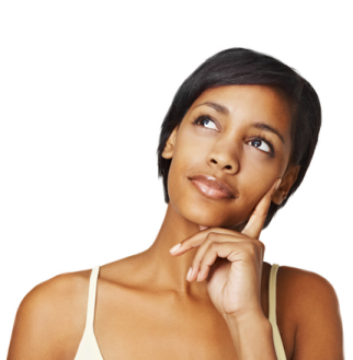 a woman with her hand on her chin