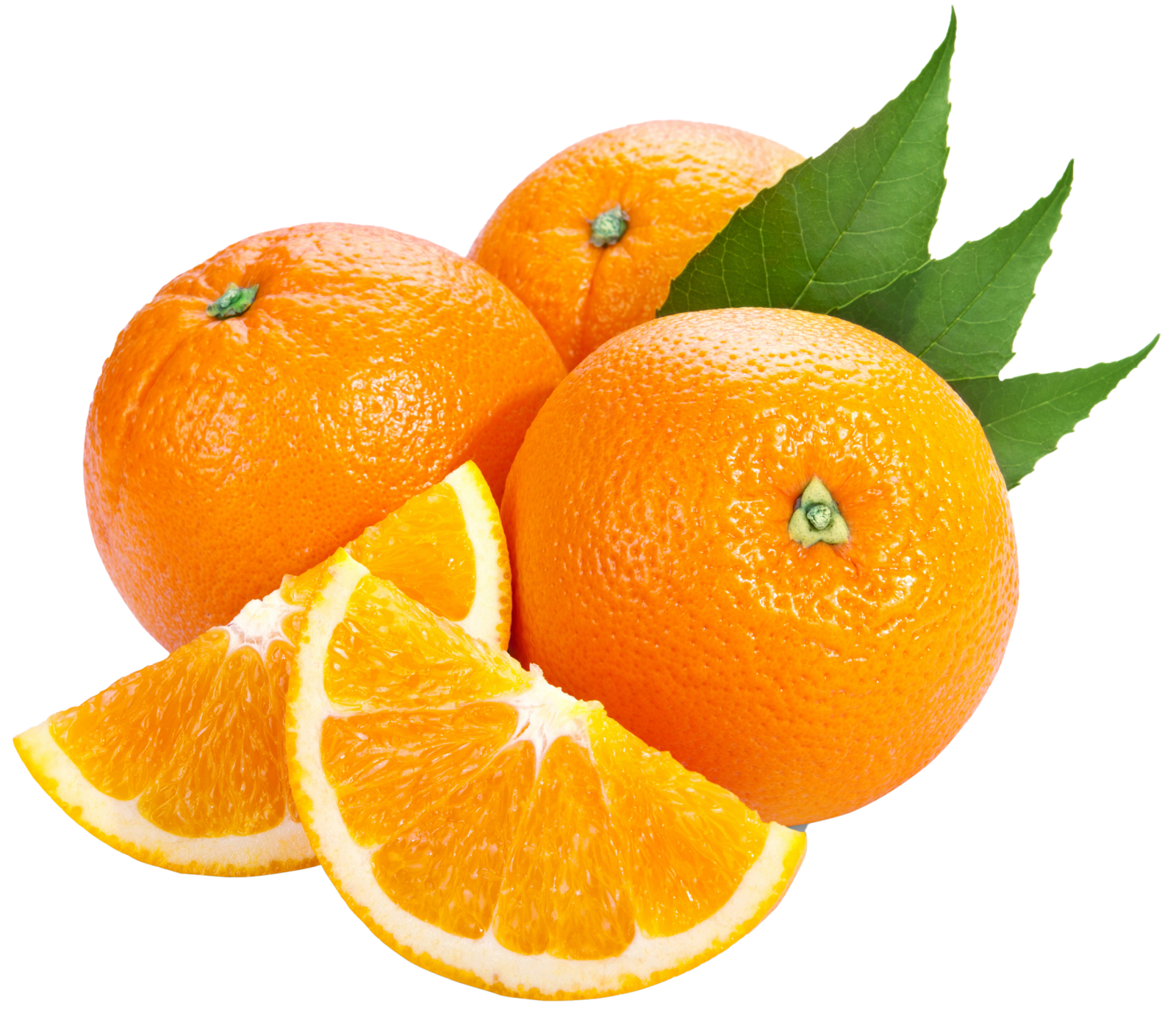three oranges cut in half