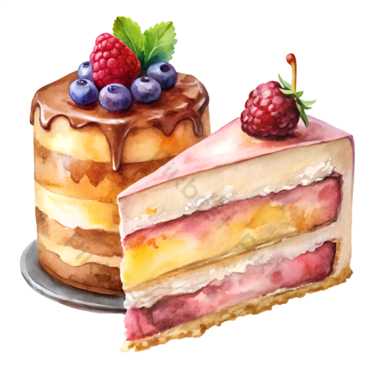 a watercolor painting of a piece of cake