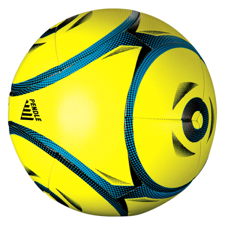 a yellow soccer ball on a white background
