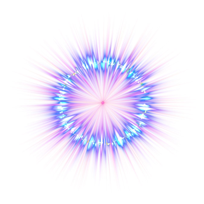 a blue and pink star burst on a white background
