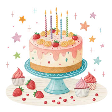 a birthday cake with candles and strawberries