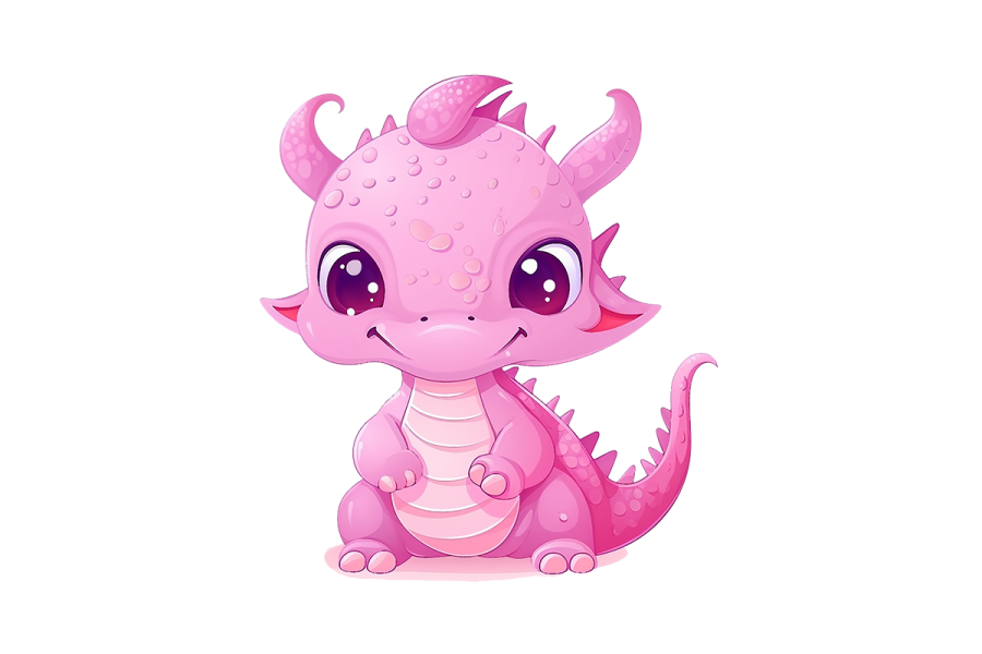a cute pink dragon sitting on the ground