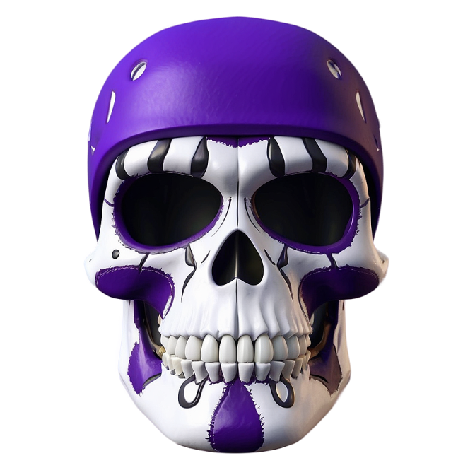a skull with purple paint on it's face