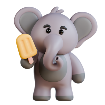 an elephant holding a piece of ice cream