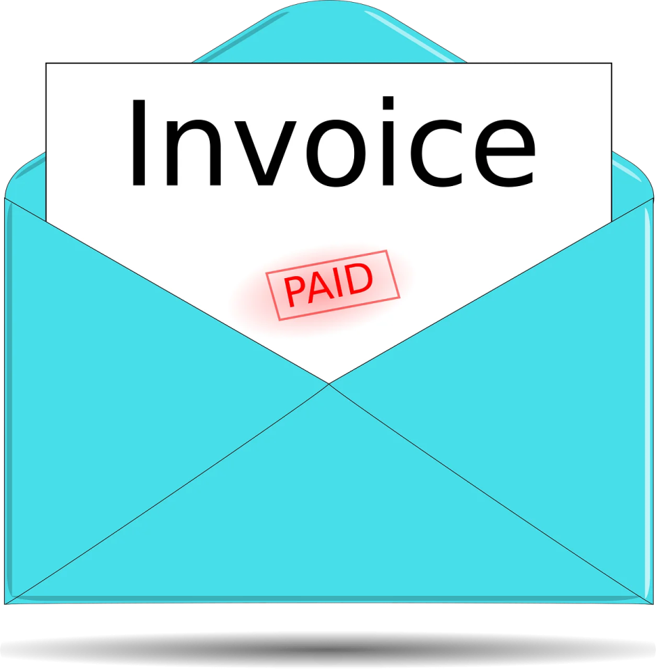 a blue envelope with the word invoe on it