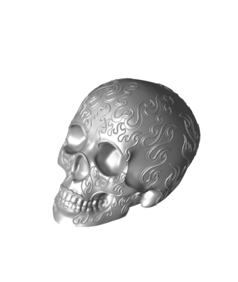a silver skull on a white background